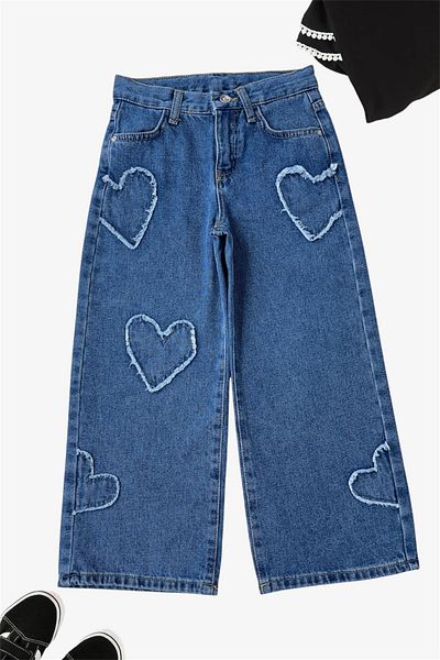 ASL GOLF CLUB Pantaloni de blugi cu picioare largi cu model de inimă pentru fete 5-10 ani