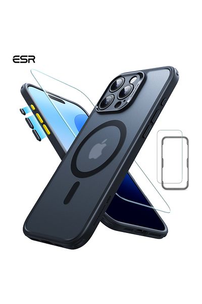 ESR حافظة آيفون 16 برو ماكس هالولوك ماجسيف هايبرد من السيليكون باللون الأسود المثلج + مجموعة واقي الشاشة