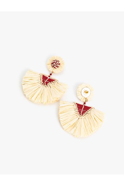 Koton Large Size Geometric Straw Earrings with Bead Detail - X Melis Ağazat