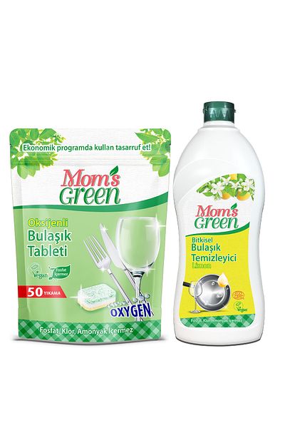 Mom's Green Set of 2 of 50 Oxygen Dishwasher Tablets - Herbal Dish Cleaner Lemon 750 ml