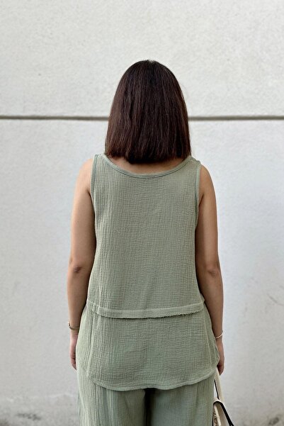NEW LAVİVA Khaki Imported Muslin Fabric, Basic, Layered, Loose Strap Blouse & Undershirt