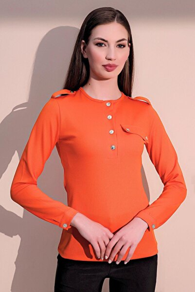 NEW LAVİVA المرأة البرتقالية طويلة الأكمام جودة كتاف نصف بلاكيت بروتيل جيب بل...