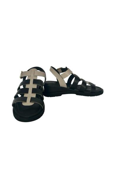 KEMAL TANCA 862 M-562 Women's Khaki Leather Filled Heel Sandals