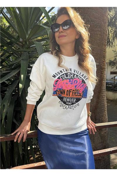 Chance Ecru Printed Hooded Sweat