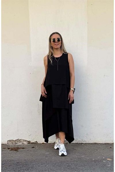 AYSL BUTİK Black Layered Design Dress