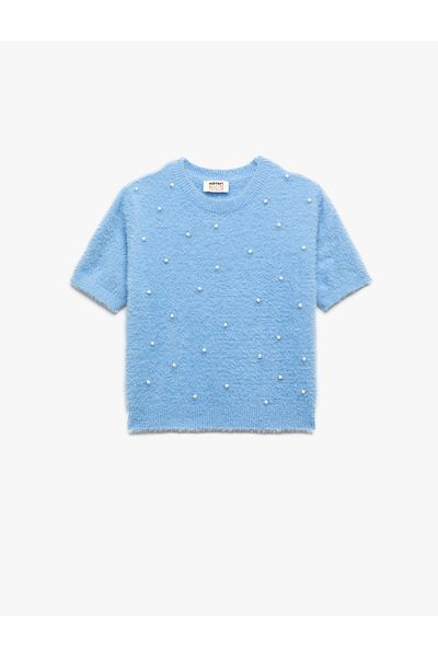 Koton Pearl Bead Detail Short Sleeve Crew Neck Knitwear Sweater