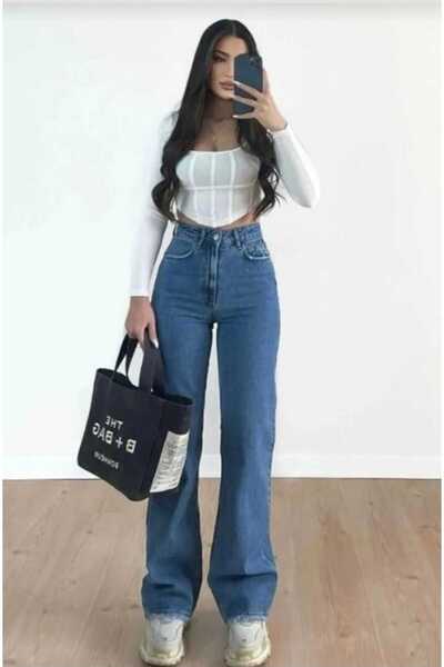 Livik Lavinia Medium Blue Palazzo Loose Leg Super High Waist Jean