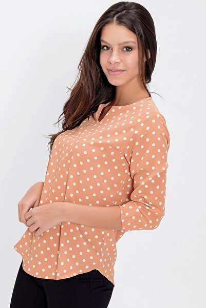 NEW LAVİVA Γυναικεία κρεπ μπλούζα με πέτο με σχισμή με πουά μανίκια και φορέματα - Κατάλληλο για τούρκικο ντύσιμο