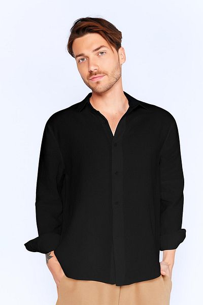 EDITION WOMAN Black 100% Pure Linen Fabric Regular Fit Comfortable Flowing Long Sleeve Shirt |   Ee100128043 ​​
