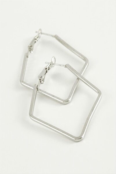 ZERO LAND Hn-Shop Quadrangle Hoop Earrings 6 Cm-Silver Color