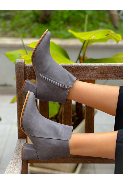 BERFONA BARNİS GRİ DERİ 5 CM TOPUKLU BOT BOTTİE