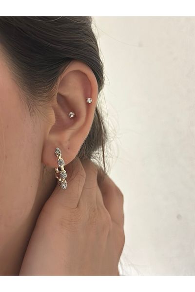 MyladyAccessoriess Double Color and Nail Detail Hoop Earrings (Steel)