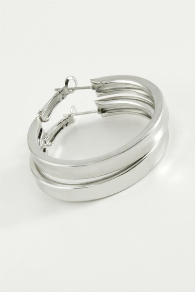 ZERO LAND Hn-Shop Flat Square Hoop Earrings 4.5 Cm-Silver Color
