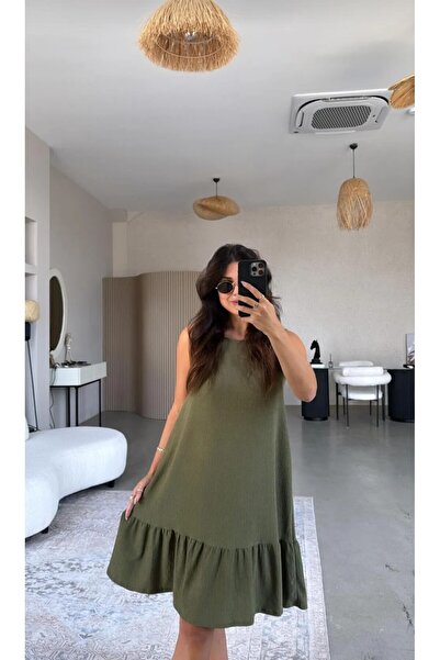 Mars Eteği Fırfırlı Kolsuz Elbise