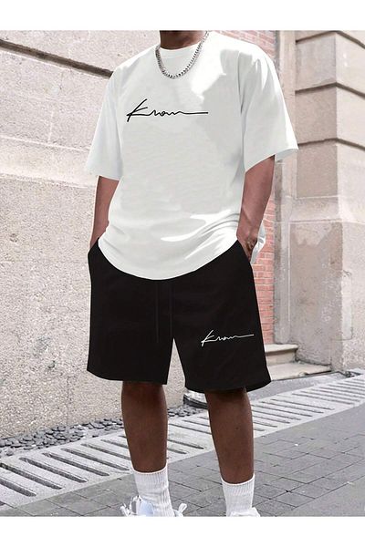 ACTIVE MODA - Men's Cotton Tshirt-Shorts 2-Piece Set Oversize Large Size Printed