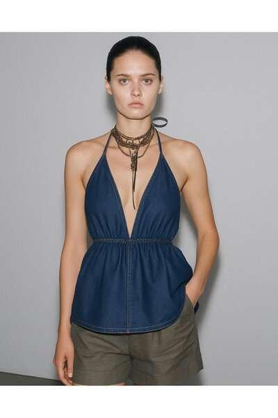 HAKKE BLUZĂ din denim cu detaliu cu volane