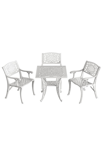 HubRom HubRom Garden Furniture Set, 1xSquare Table (75x75x72), 3xCUNDA Chair (43x42x50x91) White