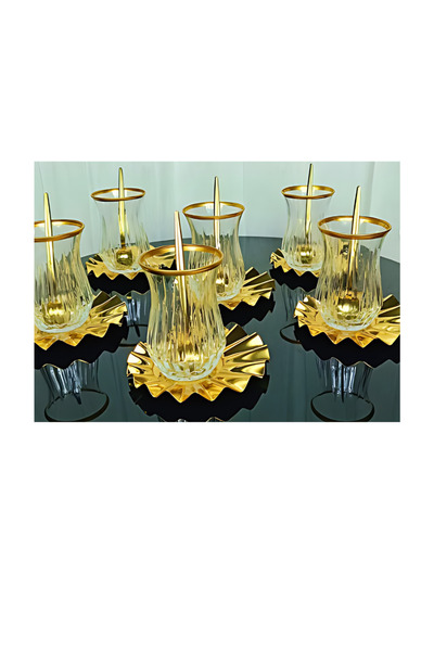 Elta Collection 6 Kişilik 18 Parça Gold Çay Seti | Cam Çay Takımı – Hediyelik...