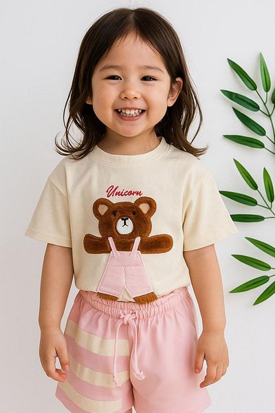 Minigimin Cicileri Miniğimin Cicileri Bear Plush Patterned Girl's Shorts Set - Light Pink