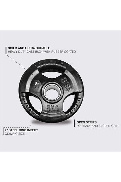 YALLA HomeGym 10KG Pair of Olympic Tri Grip Weight Plates, Solid Cast Iron Rubber Coated Plates