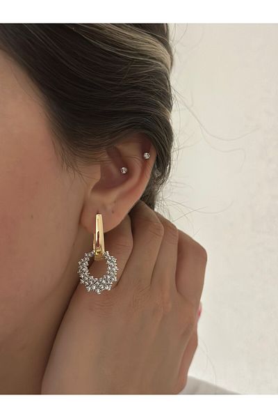 MyladyAccessoriess Double Remk and Zircon Stone Detail Dangle Earrings (Steel)