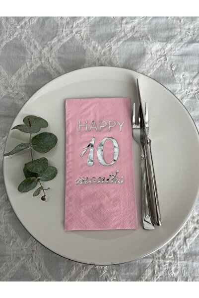 kidspartim منديل فضي وردي مذهّب Happy 10 Years Months Waiter Folded 16 قطعة