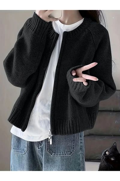Ugdelia Women's Zippered Knitwear Cardigan