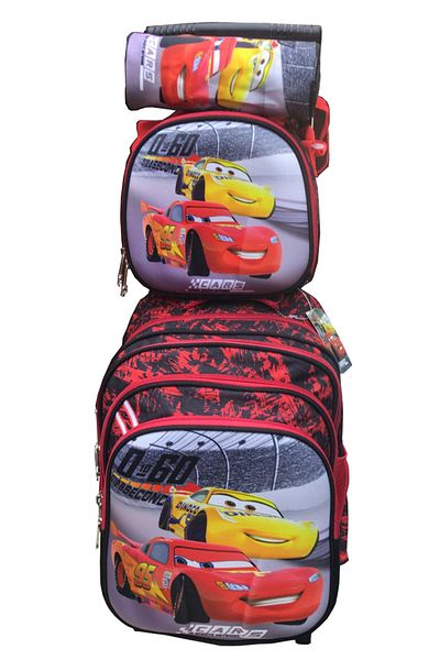 ZippyPack Cartoon Printed Kids School Trolley Backpack Set, 3 Pieces, 16.5 Inch Rolling Bag Lunch Box Pencil C