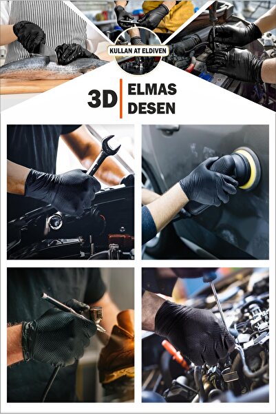 woodretro Diamond Textured Black Nitrile Gloves - X Large (3 Boxes) | Powder Free, Disposable, Durable No:10