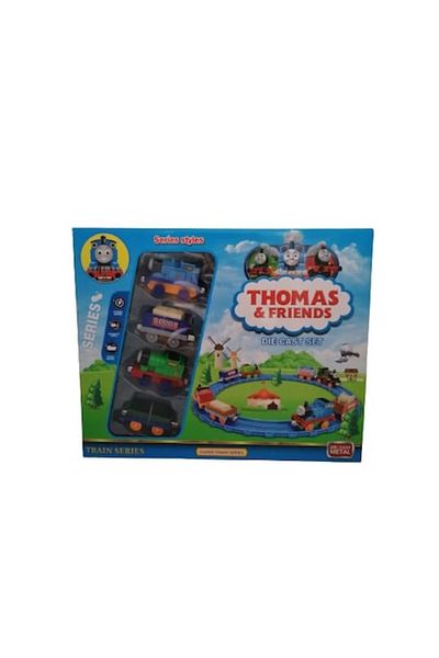 OEM Set 2 locomotive si 2 vagoane metalice Thomas and Friends, cu magnet si sine