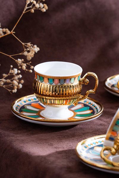 ACAR Pompei Navy Blue 12 Piece Porcelain Coffee Cup Set for 6 People - 90 ml
