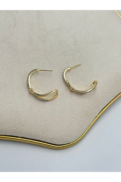 MyladyAccessoriess Zircon Stone Knot Detailed Hoop Earrings (Steel)