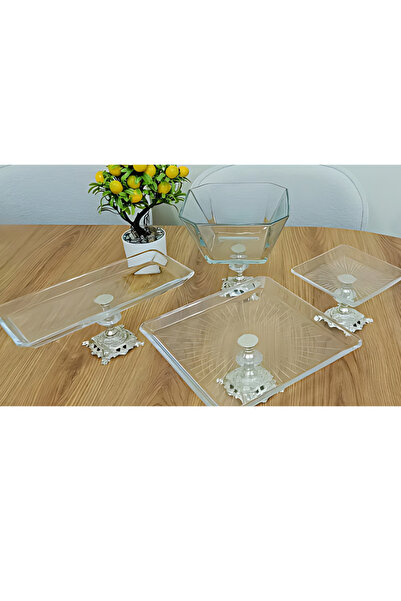 Elta Collection 4 Parça Gümüş Ayaklı Pasta Sunumluk Set | Kurabiyelik – Tatlı...