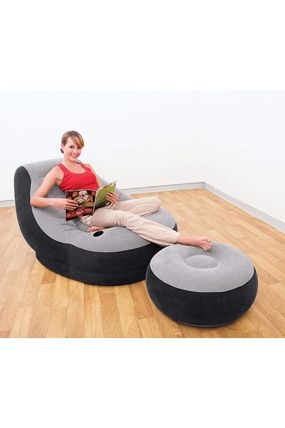 Intex Ultra Lounge Inflatable Chair with Footrest – Grey/Black