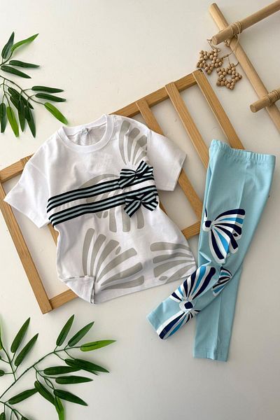 Minigimin Cicileri Little Girl's Girl's 2-Piece Set with Bow Detail Leggings - Turquoise