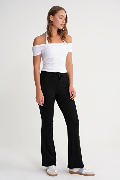 Mixray 2017 Women's High Waist Spanish Leg Knitted Lace-Up Leggings Black