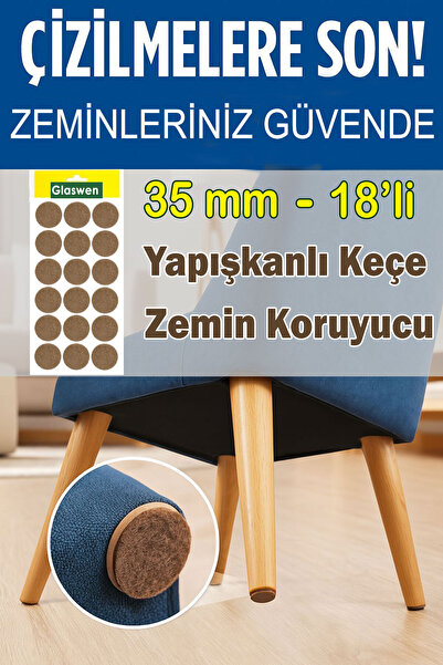 GLASWEN Yapışkanlı Yuvarlak Keçe Masa Sandalye Parke Zemin Ayak Koruyucu Kayd...