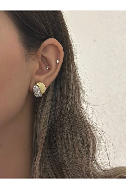 Semi Zircon Stone Round Earrings (Gold Plated)