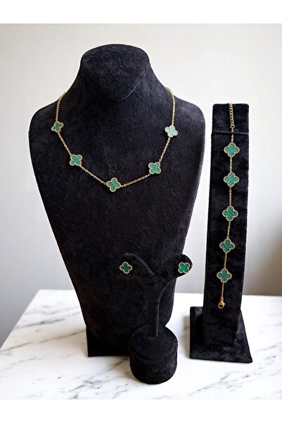 Constanza Exclusive Yeşil Beş Yapraklı Yonca Paslanmaz Çelik Takı Seti Cns101 101