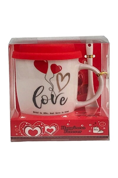 OEM Керамична чаша с лъжичка и силиконов капак, дизайн във формата на сърце, ...