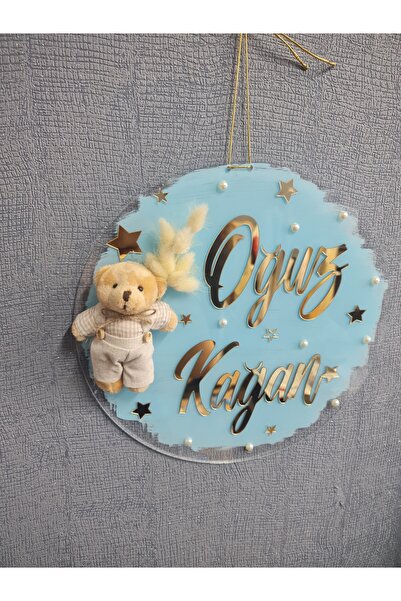 buketiket Dekoratif Boyalı Pleksi Ayıcıklı Hastane Yenidoğan Çocuk Bebek Odası Kapı Süsü