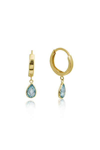 Altınkesesi 14 Ayar Altın Turkuaz Taş Sallantılı Halka Küpe