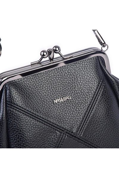 Nas Bag Geantă de umăr și crossbody pentru femei Mini Vintage Scholarship Clip-on Black Lopez (20x17 cm)