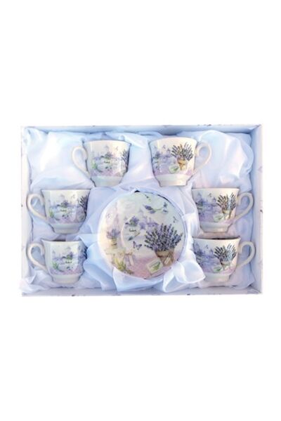 OEM Set of 6 Ceramic Cups with Saucers with Lavender, 40 x 25 cm