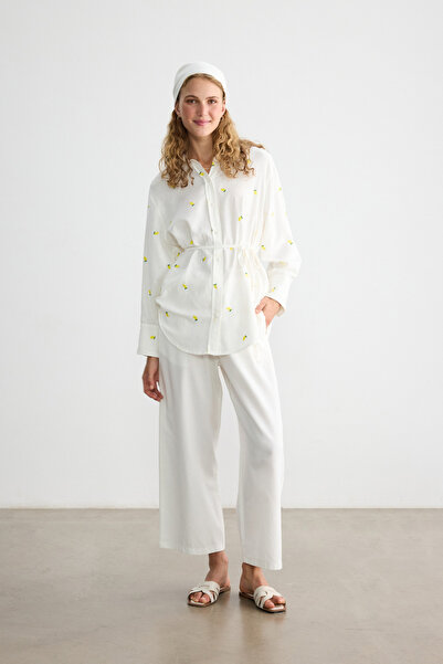 BE BLUE Limon Embroidered Cotton Linen Shirt