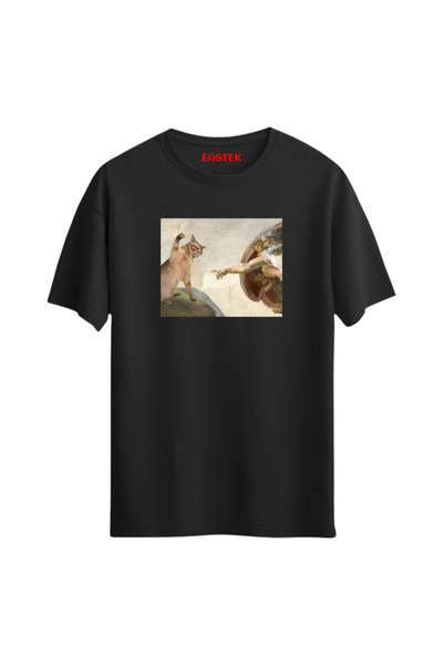 Eastek Funny Cat Meme Baskılı Unisex Tasarım T-Shirt