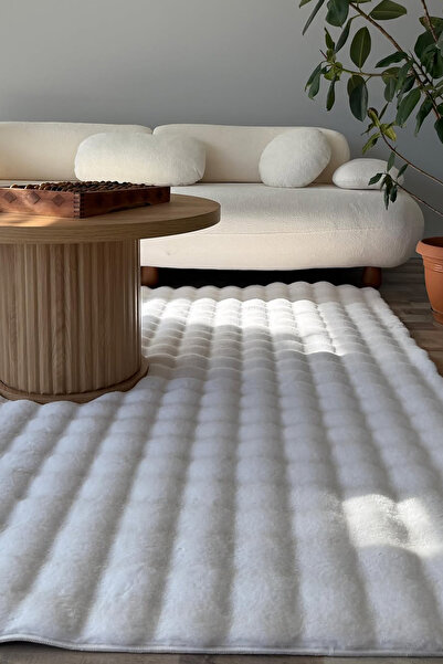 Aybek Rug Yumuşak Bubble Kaymaz Özel Taban Beyaz Peluş Halı Yolluk