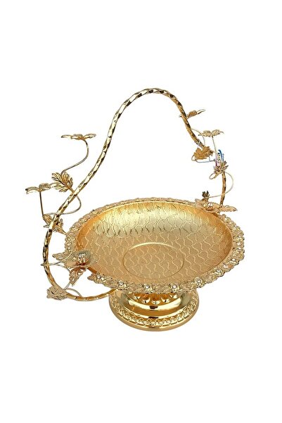OEM Fructiera din metal cu toarta si flori, auriu, 33x33 cm