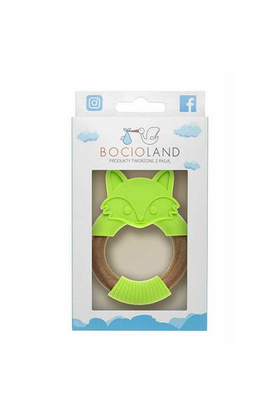 Bocioland Teething toy, Bocioland, Silicone and wood, Easy to grip, Bpa Free, Fox, Green