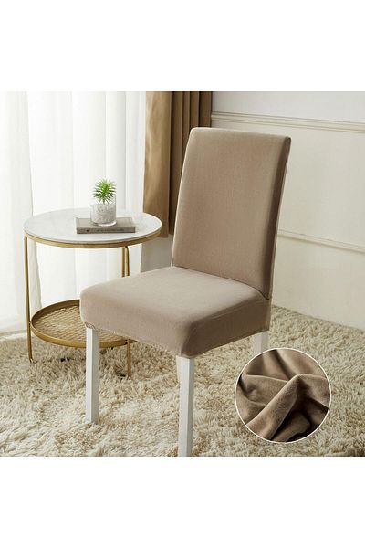 trendyhome Set of 6 Universal Seat Covers, Velvet, Elastic, Cream, J24113